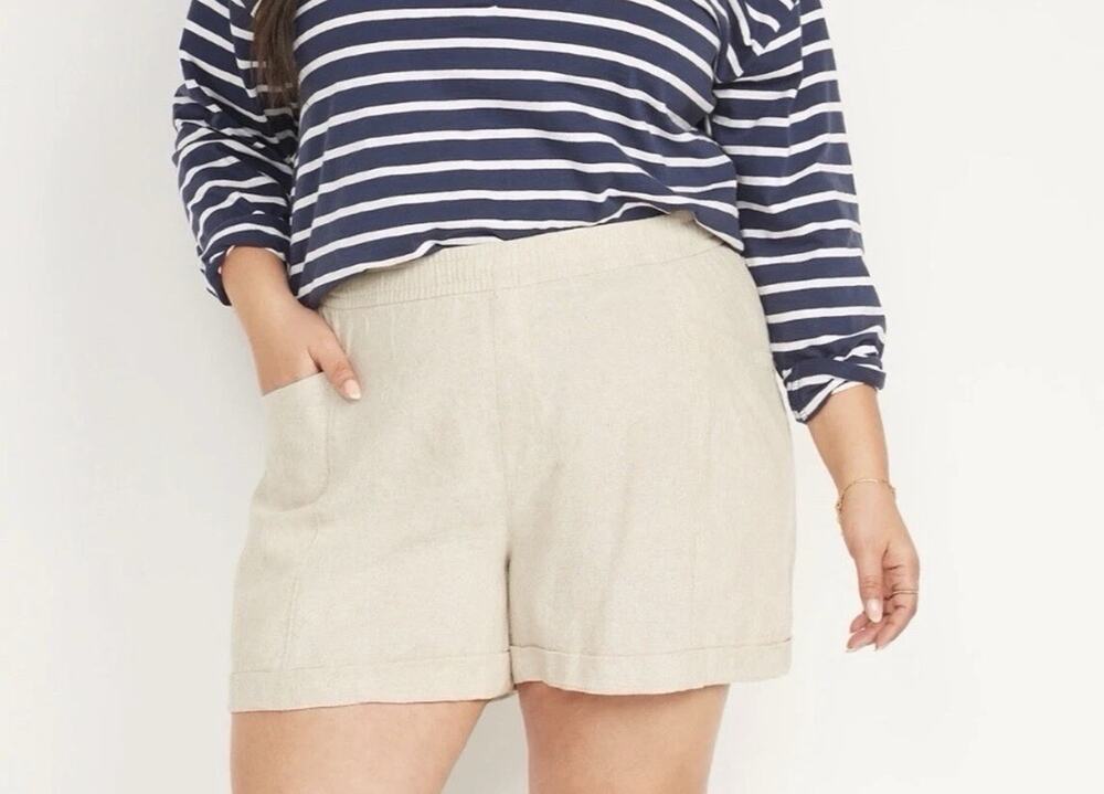 Old Navy High-Rise Linen-Blend Drawstring Pull-On Shorts Womens Large 3.5" New